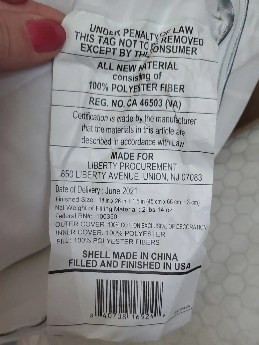 New Nestwell Egyption Cotton Firm Support Standard/Queen 1 Pillow.